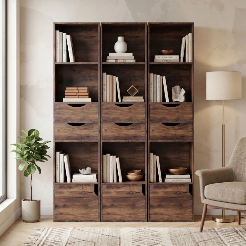 HOMCOM Bookcase with Drawers Adjustable Shelf Bookshelf with 2 Drawers and Cabinet 158 cm Rustic Brown