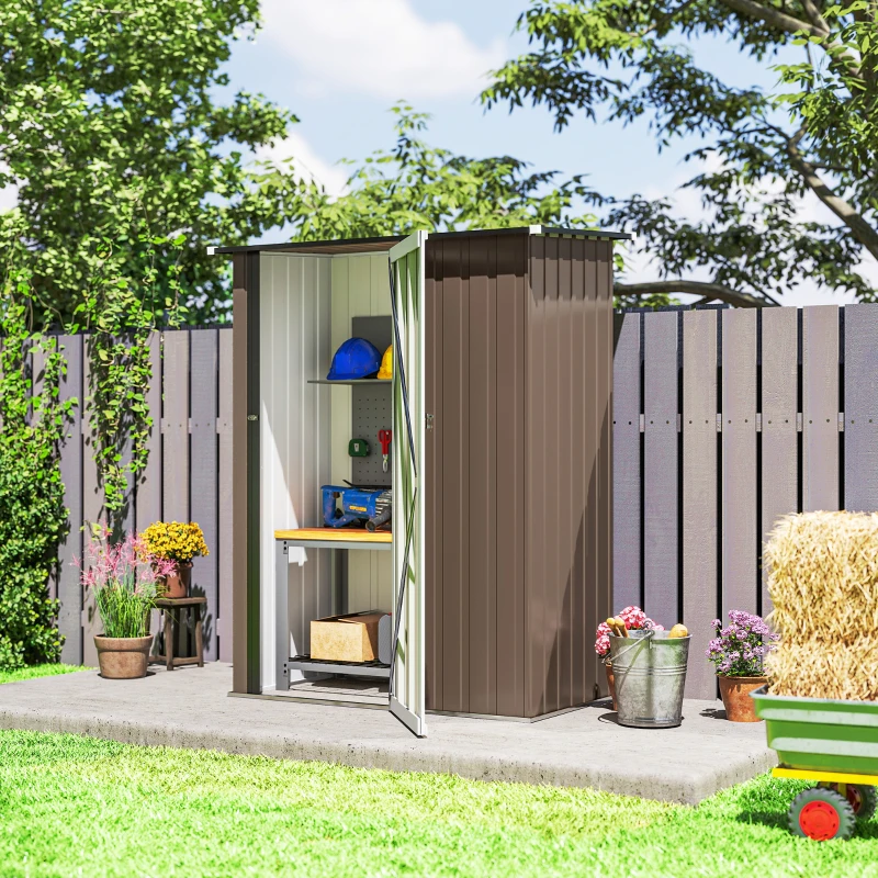 Outsunny Tuinpaviljoen 1,2 m² - Opberging voor gereedschap - Tuinhuis met vergrendelbare deur - bruine stalen deur