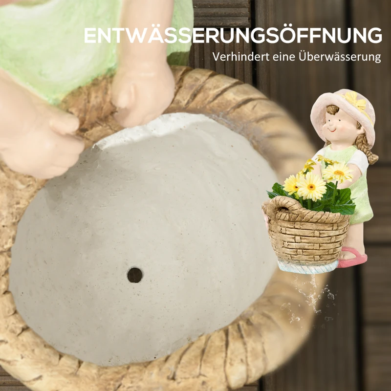 Outsunny Buitenzonnig tuinbeeldje meisje met bloempot Weerbestendig tuinbeeld