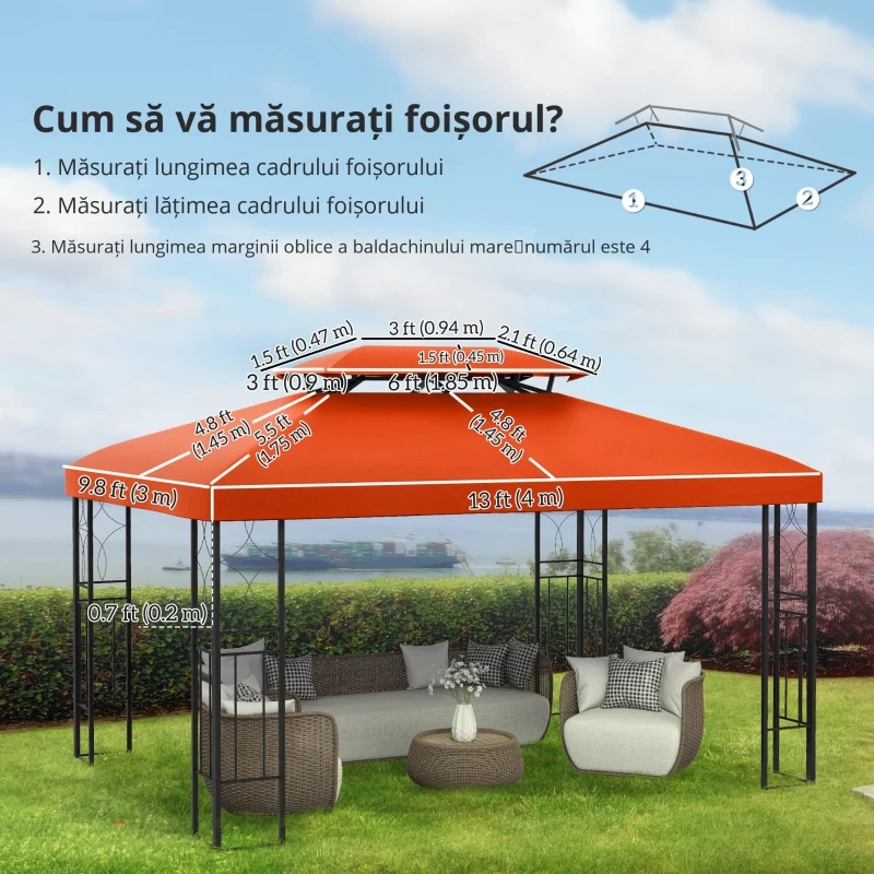 Outsunny Acoperiș de Înlocuire pentru Pavilionuri de Grădină 3x4m Poliester Culoare Cafea