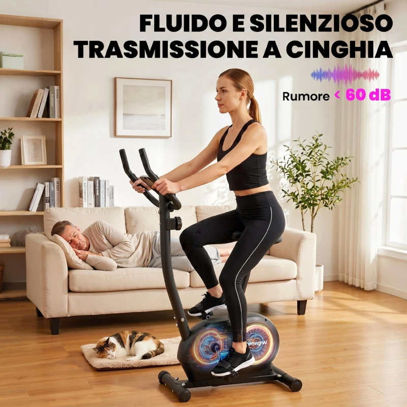 SPORTNOW Cyclette Magnetica con Resistenza a 8 Livelli, Display LCD e App Bluetooth, Metallo, 86x51x128 cm, Nero