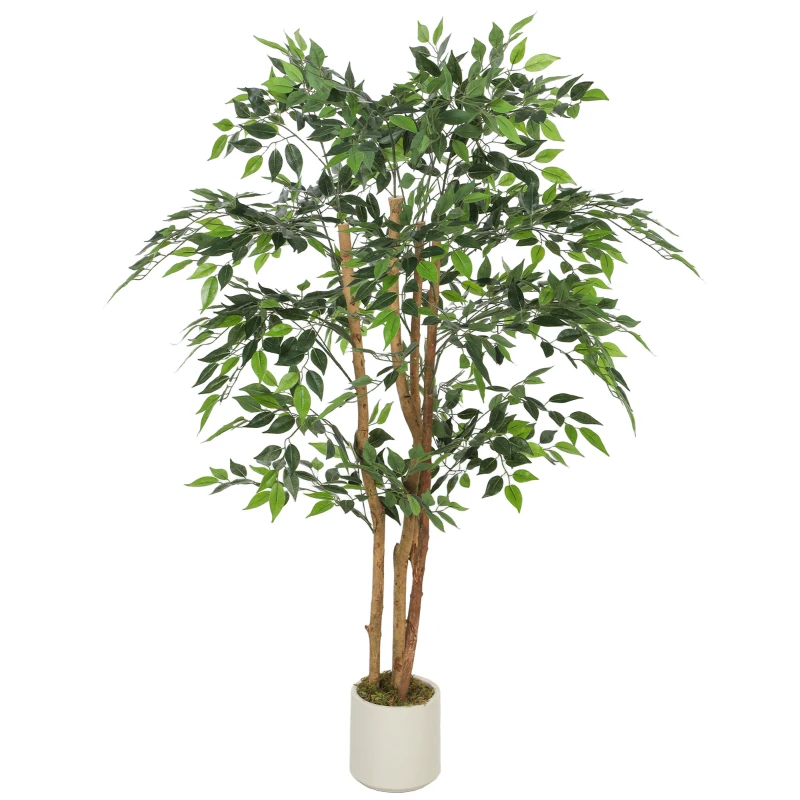 HOMCOM Kunstbanyanboom Kunstplant met Massiefhouten Stam en Pot – voor Woonkamer Slaapkamer Kantoor 65 x 65 x 150 cm Groen