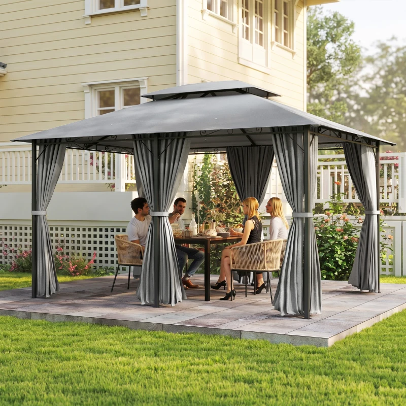 Outsunny Pavillon 3x4m Gartenpavillon mit 6 Seitenteilen Partyzelt Gartenzelt Festzelt mit Doppeldach Dunkelgrau