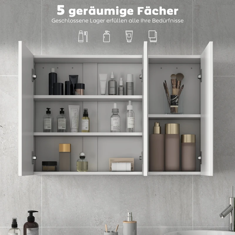HOMCOM Badkamerspiegelkast, Badkast met 3 Spiegels, Wandmontage, 90 x 15,5 x 60 cm, Spaanplaat, Wit