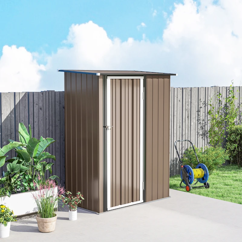 Outsunny Tuinpaviljoen 1,2 m² - Opberging voor gereedschap - Tuinhuis met vergrendelbare deur - bruine stalen deur
