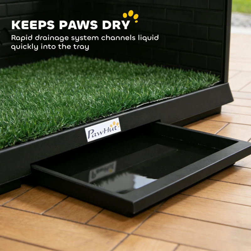 PawHut Dog Toilet Tray, Indoor Outdoor Dog Potty with High Walls, Grass Turf, Slide-Out Tray, Urine Collection Base