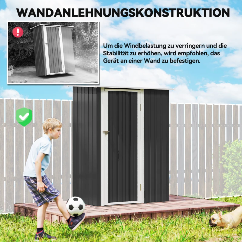 Outsunny gereedschapsschuur tuinhuisje gereedschapsschuur met deur buiten staal donkergrijs 142 x 84 x 189 cm