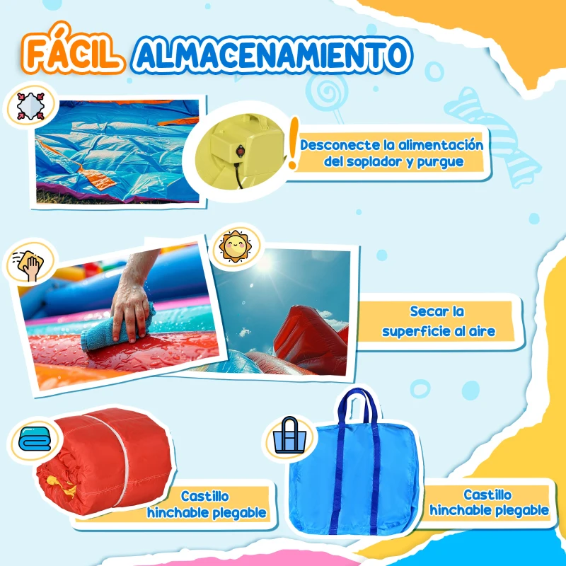 Outsunny Castillo Inflable de 3-8 Años con Soplador Tobogán Trampolín Piscina Bolsa de Transporte 435x245x200 cm Multicolor