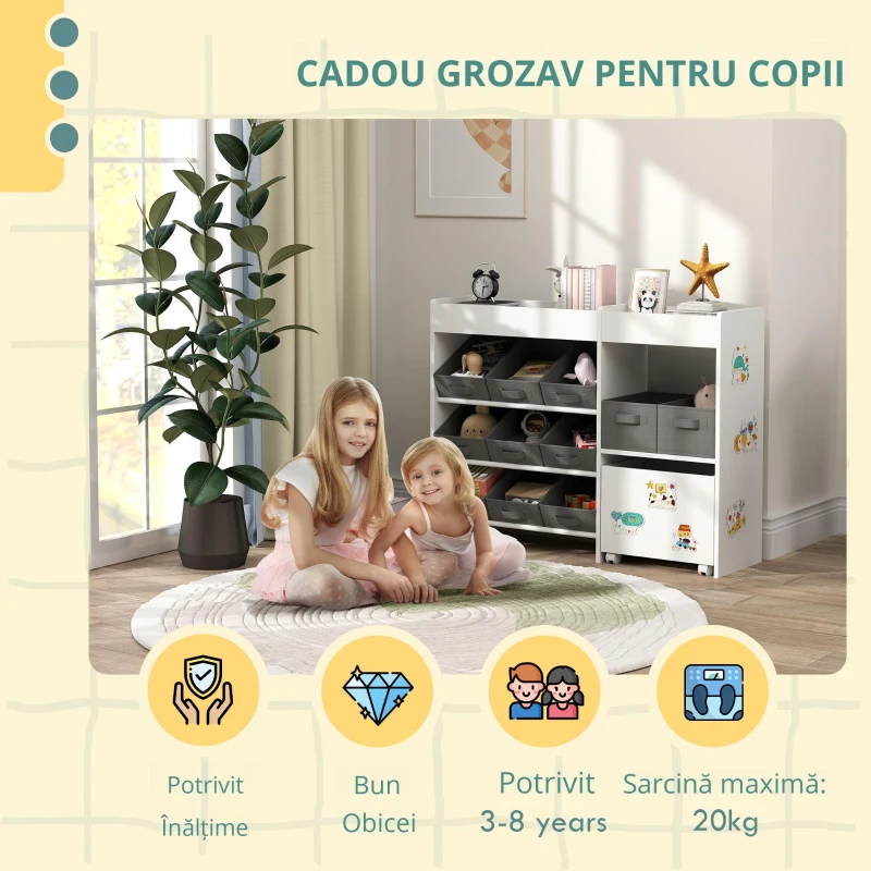 AIYAPLAY Etajeră pentru jucării pentru copii etajeră pentru cărți 11 coșuri de depozitare din material nețesut 105 x 30 x 80 cm alb