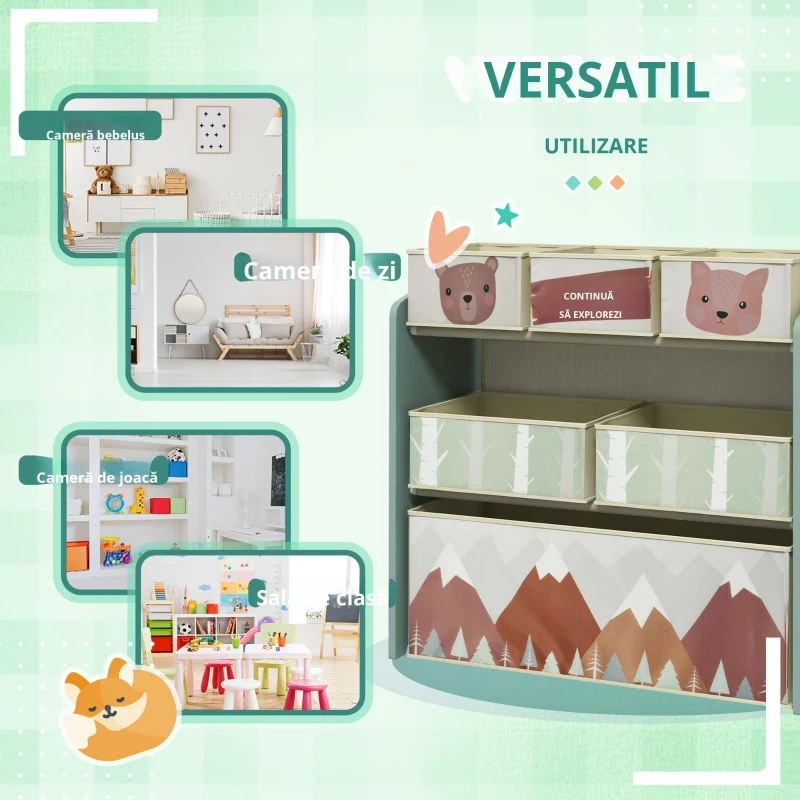 ZONEKIZ Dulap pentru copii cu 6 ladite din material textil, design dragut, 63x30x66 cm, Verde