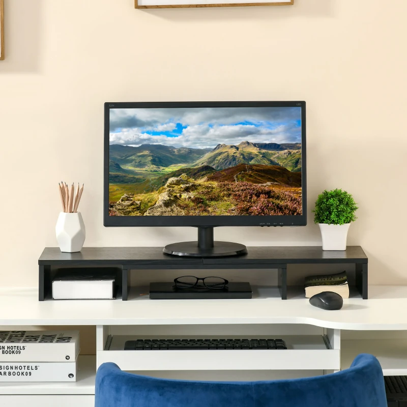 Vinsetto Suporte Elevado para Monitores de Madeira Ajustável em Comprimento e Ângulo para 2 Monitores Notebook 80-117x23,5x10cm Preto