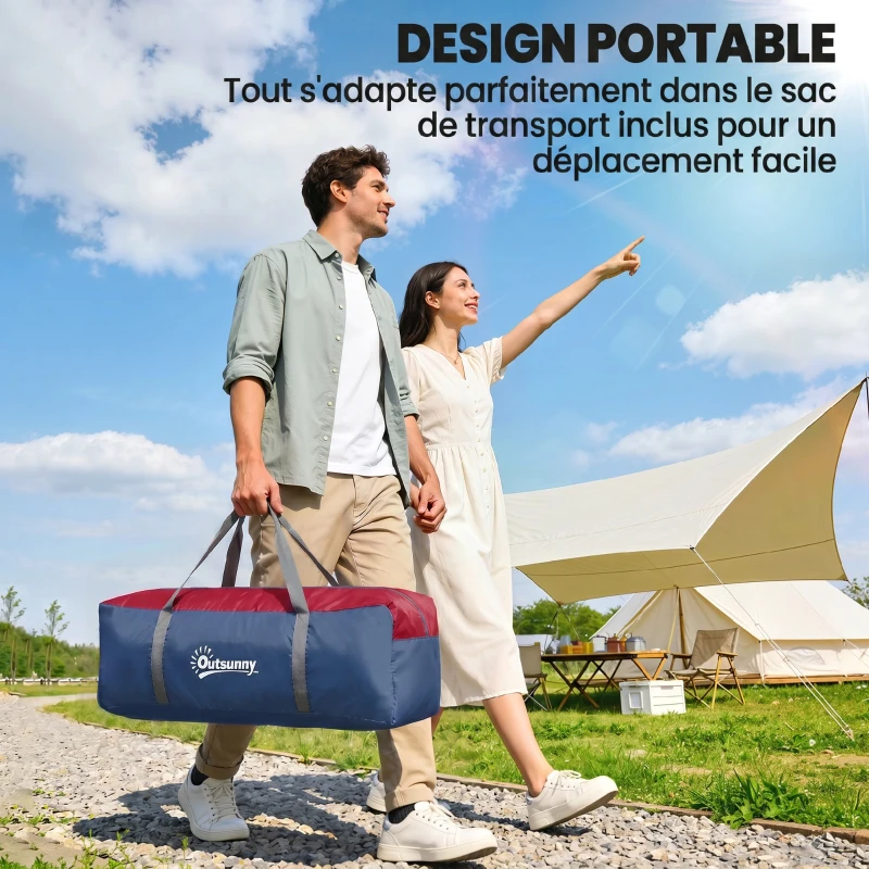 Outsunny Tente de camping familiale 5 pers. - tente tunelle ventilée facile à monter - grande porte + 2 fenêtres - 4,55L x 2,2l x 1,8H m fibre verre polyester oxford gris