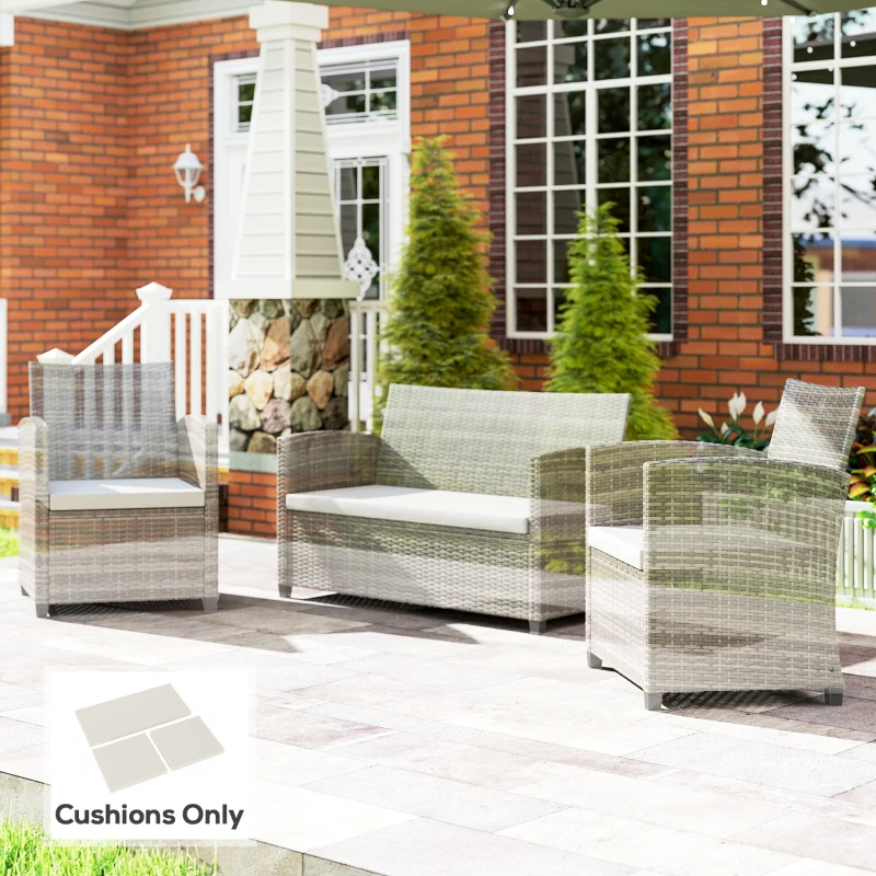 Outsunny Outdoor Seat Cushion Pads for Rattan Furniture, 3 PCs Garden Furniture Cushions, Cream White