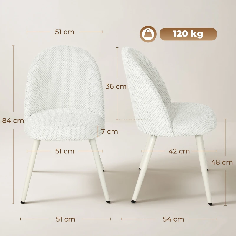 HOMCOM Juego de 2 Sillas de Comedor de Terciopelo con Asiento Acolchado Blanco