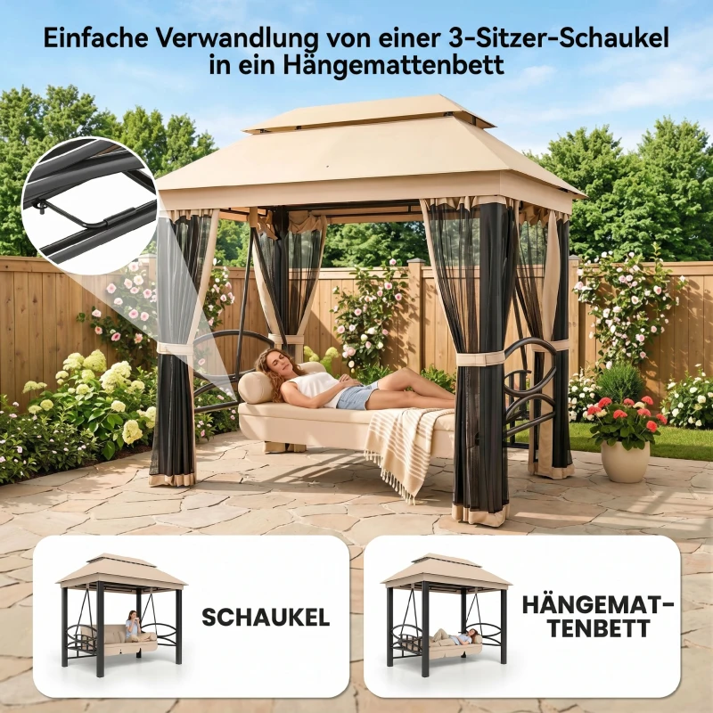 HOMCOM Hollywoodschommel met zijwanden tuinschommel schommel 3-zitter beige