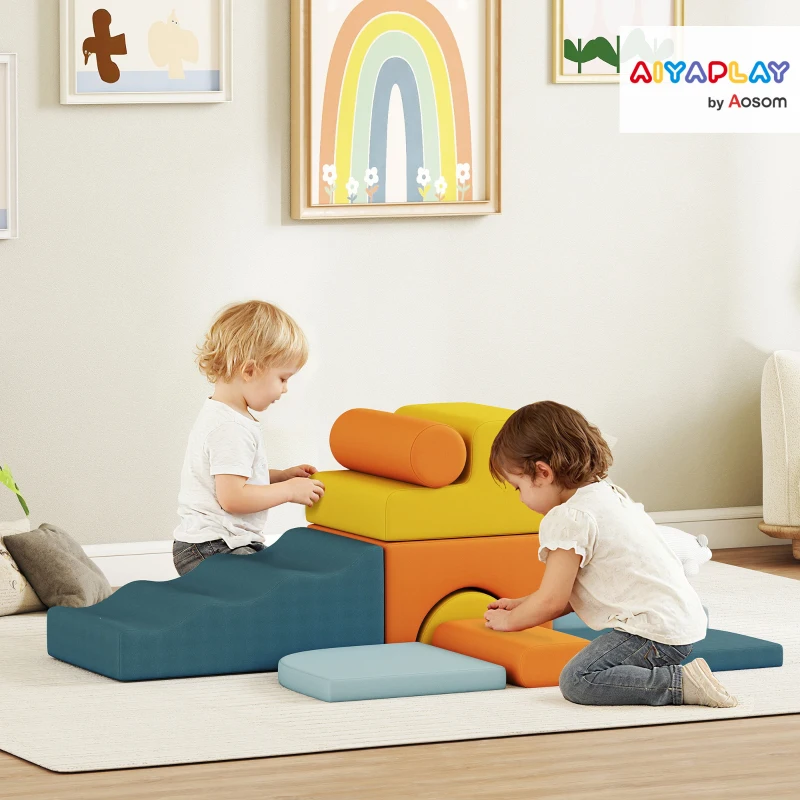AIYAPLAY Parcours motricité bébé 9PCS, module motricité bébé en mousse avec housse amovible en revêtement velours, multicolore