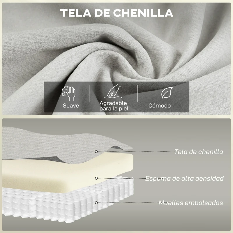 HOMCOM Sofá de 2 plazas 146 cm, sofá de chenilla con acolchado de doble capa, cojín con muelles, asiento profundo, respaldo alto, blanco crema
