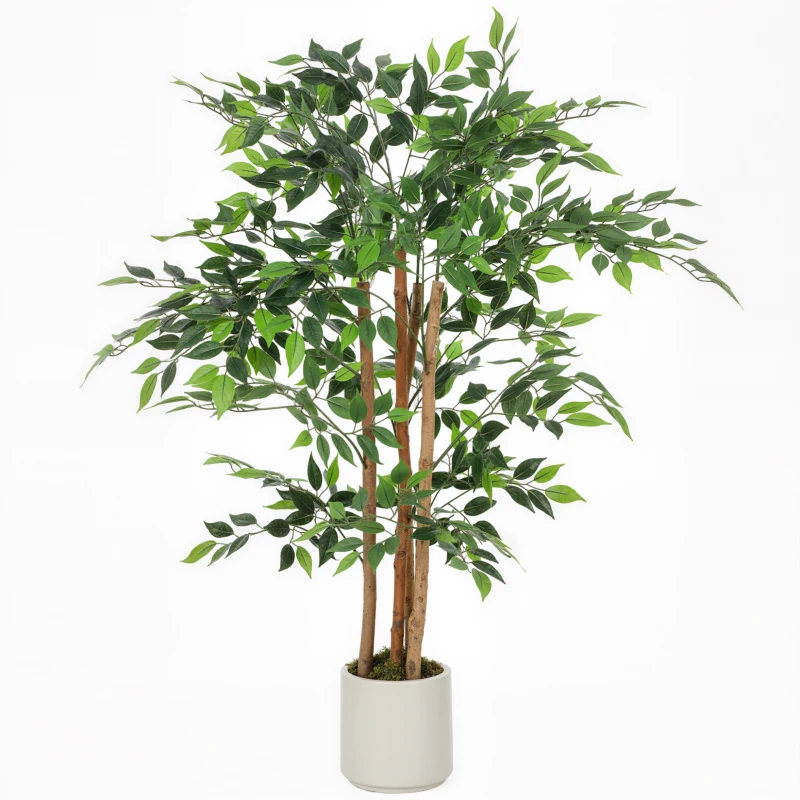 HOMCOM Kunstbanyanboom – Kunstplant met Massief Houten Stam en Pot – Voor Woonkamer, Slaapkamer of Kantoor – 55 x 55 x 120 cm – Groen