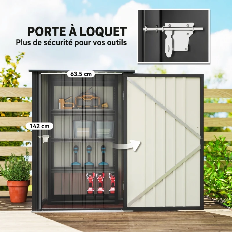 Outsunny Casetta da Giardino Porta Attrezzi in Acciaio Galvanizzato con Porta, 100x104x160 cm, Grigio Scuro