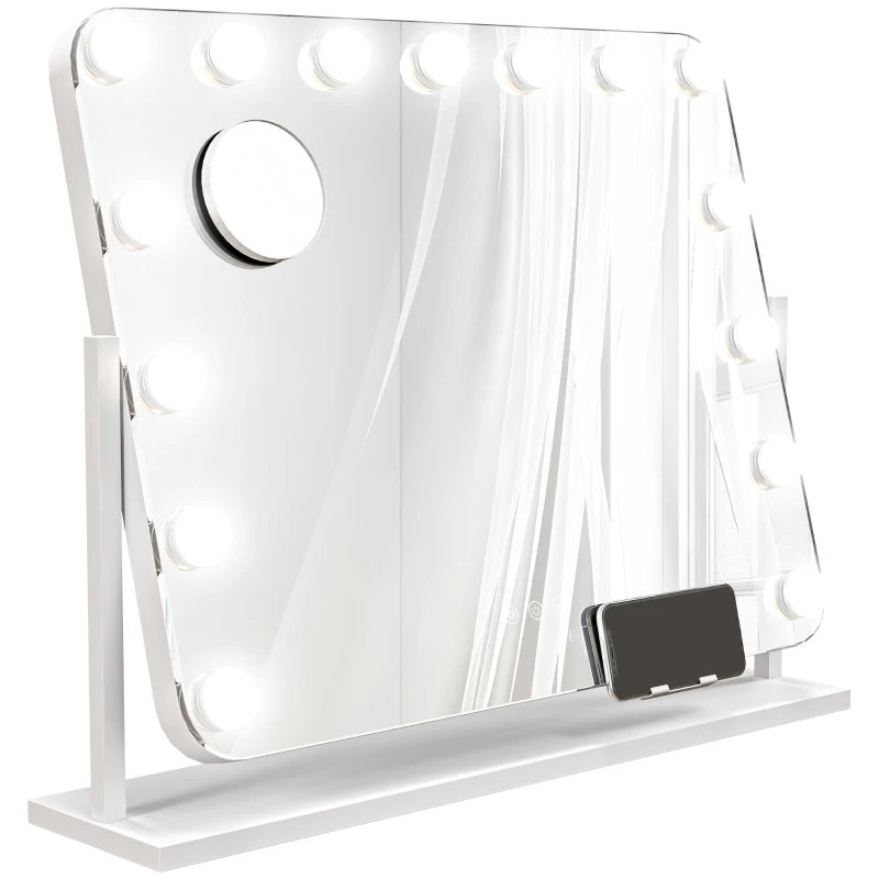 HOMCOM LED-cosmeticaspiegel, 3 lichtmodi, dimbaar, touchbediening, USB, 62,5 x 49,5cm, Wit