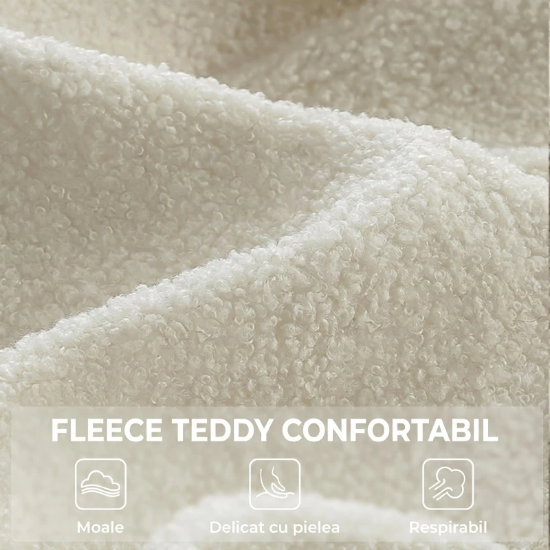 HOMCOM Fotoliu cu Taburet din Material Teddy, Spătar Înalt Matlasat, Buzunare Laterale, Bej