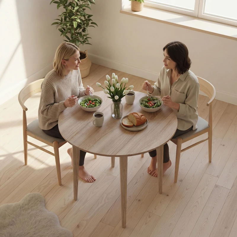 Homcom Masa Plianta Rotunda – Bucatarie Mica, Design Natur
