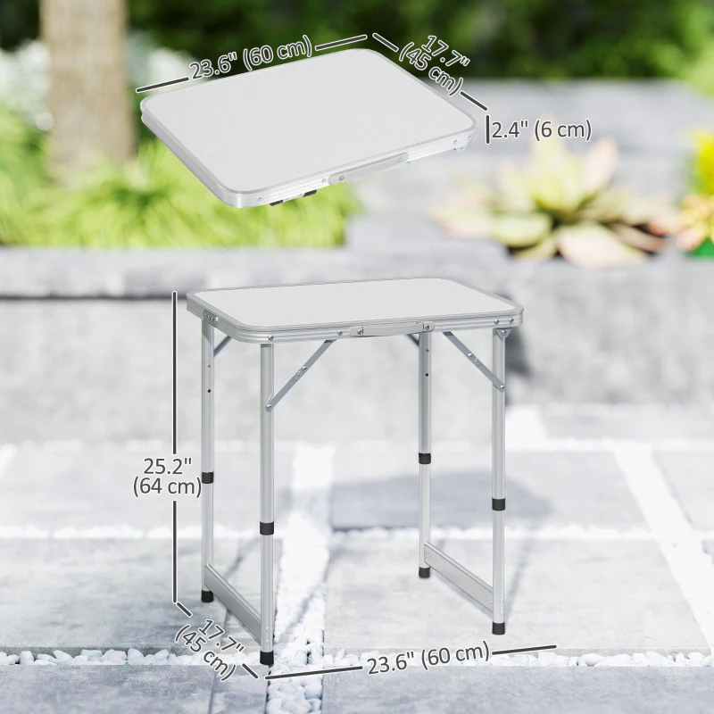 Outsunny Masă de Camping Pliabilă, Masă Universală, Masă de Transport pentru Grădină, Aluminiu, Alb 60 x 45 x 47,5/64 cm