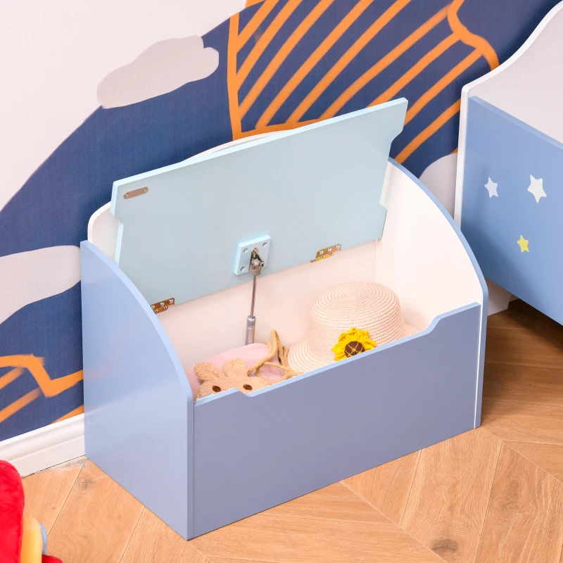 Homcom Cutie Depozitare Jucarii + Banca Albastru pentru Copii