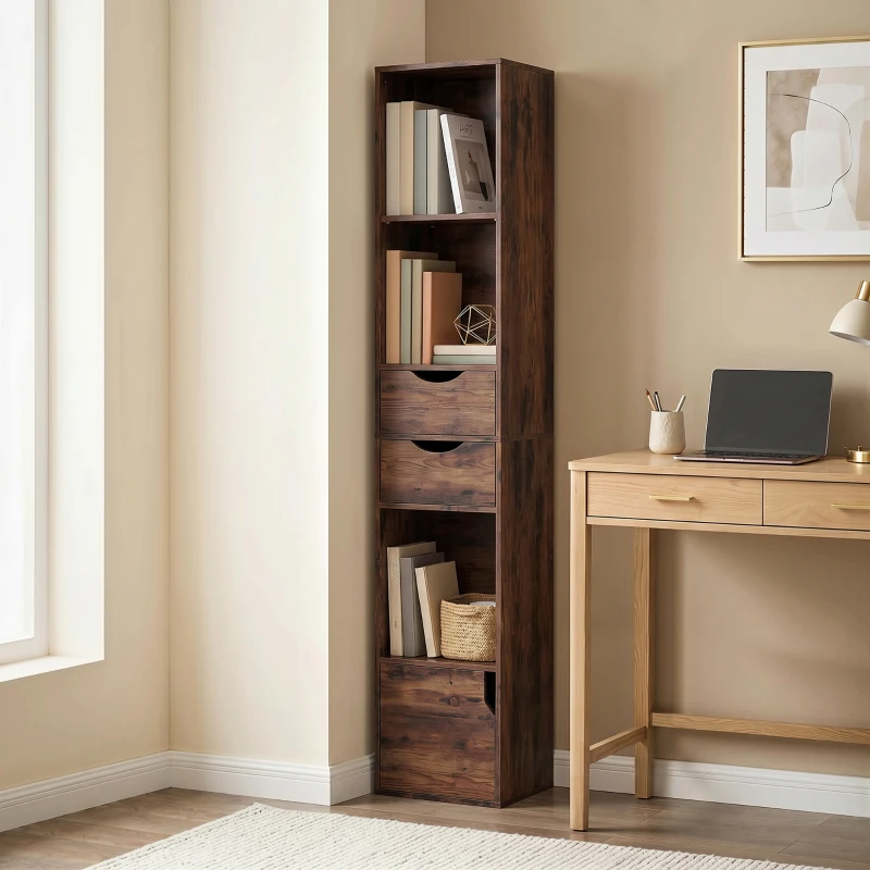 HOMCOM Bookcase with Drawers Adjustable Shelf Bookshelf with 2 Drawers and Cabinet 158 cm Rustic Brown
