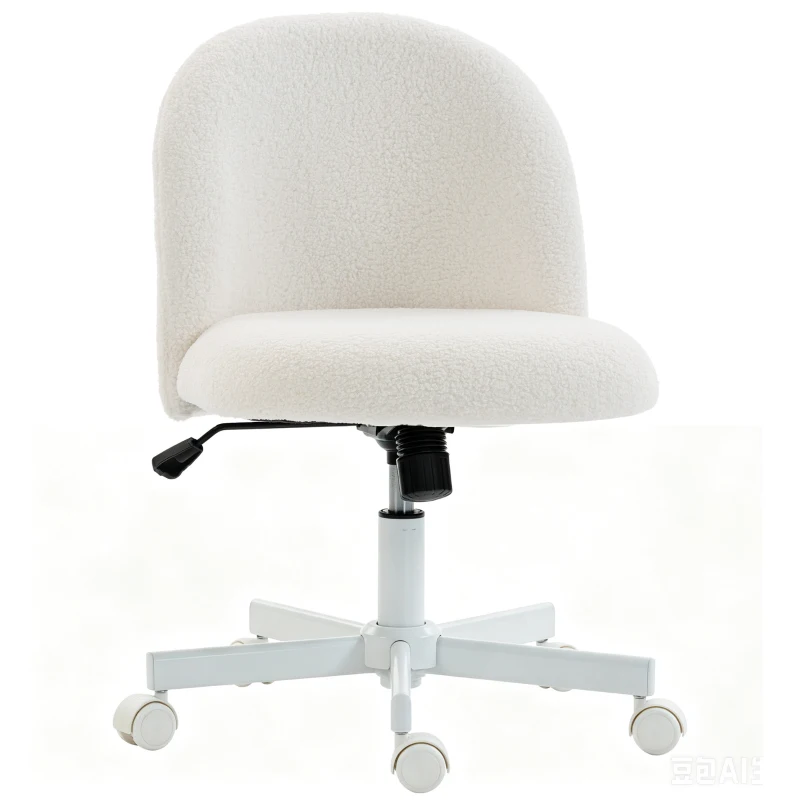 HOMCOM Drehbarer Schreibtischstuhl aus Sherpa mit Höhenverstellung, Wippfunktion, Belastbarkeit 120 kg, Creme