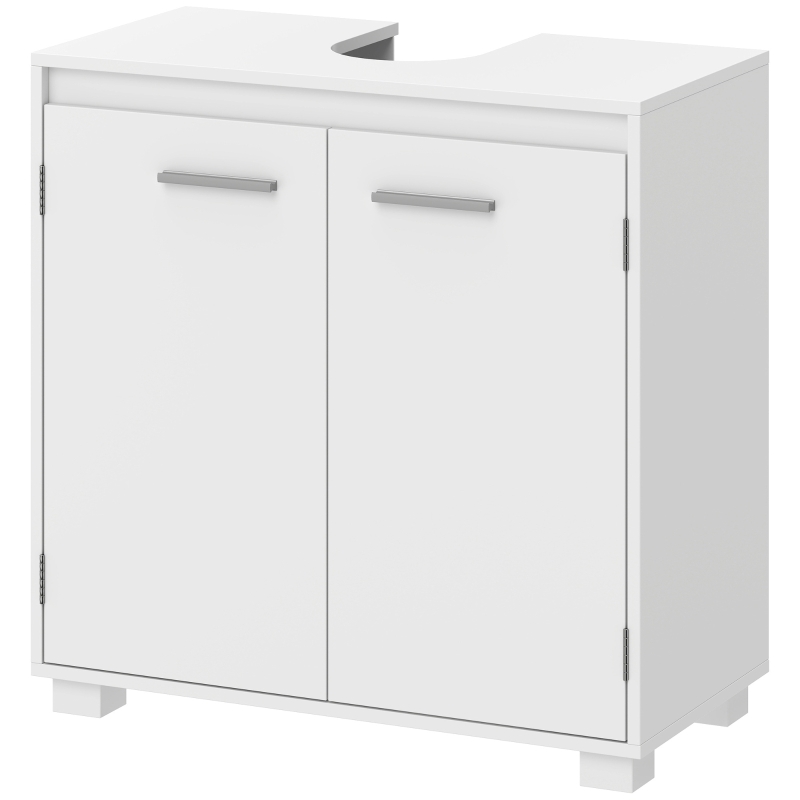 HOMCOM Dulap sub lavoar, mobilier modern independent pentru baie cu decupaj în formă de U, raft reglabil, Alb