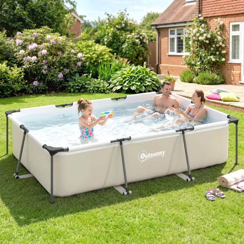 Outsunny Piscina Desmontable Tubular 316x238x66,5 cm 3700 L con Marco Metálico Parche de Reparación sin Depuradora Gris