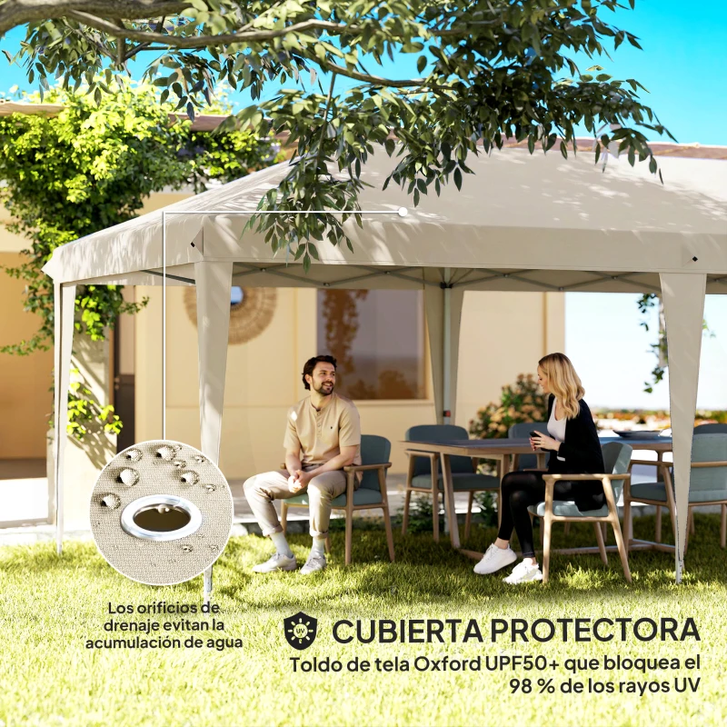 Outsunny Carpa de jardín exterior 6x3m carpa plegable con paneles anti-UV Altura ajustable con Bolsa de transporte beige