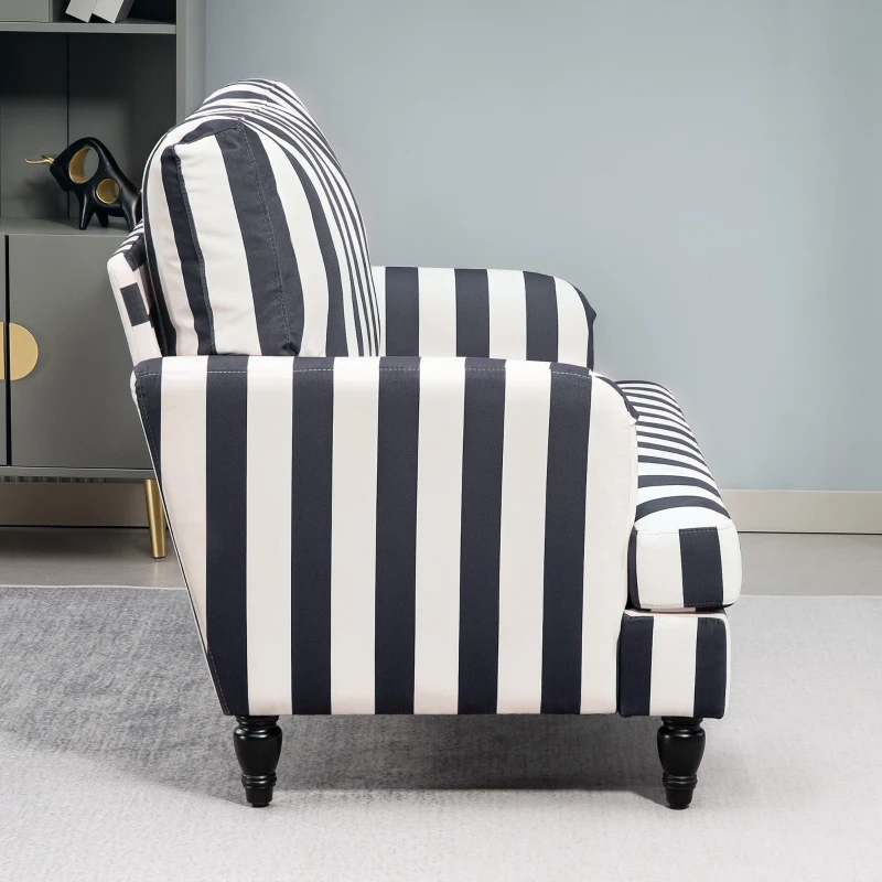 HOMCOM Sillón de salón con asiento amplio en terciopelo a rayas con muelles en S, 115x82x82 cm, Negro y blanco