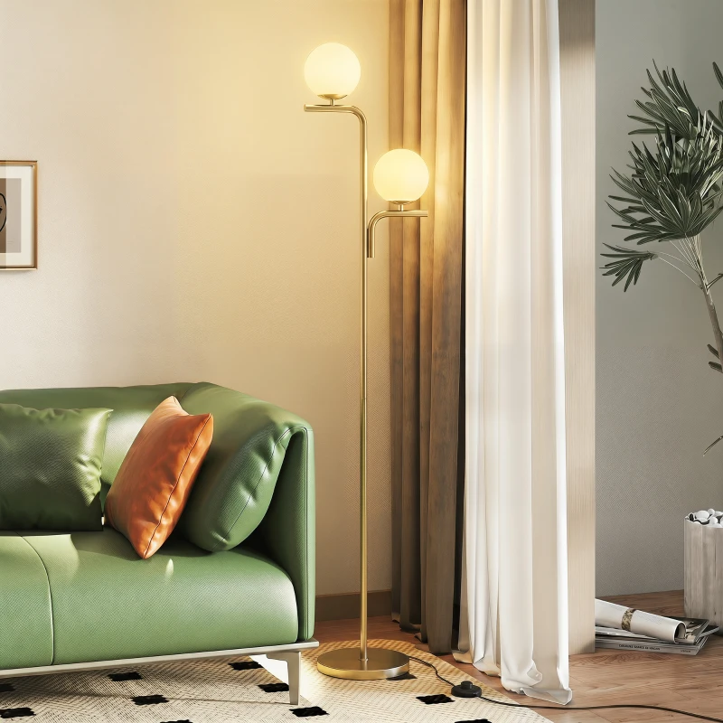 HOMCOM LED-vloerlamp, moderne lamp met 3 kleurtemperaturen, glazen kappen en voetschakelaar, goud