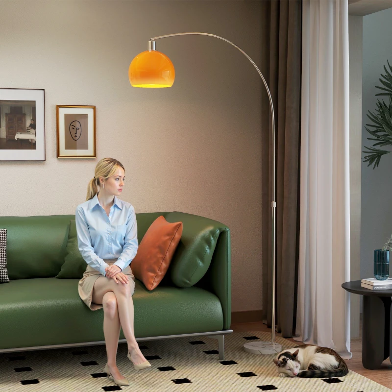 HOMCOM Lampă de Podea Arcuită cu Întrerupător cu Pedală, din Marmură, Metal și Plastic, 26x90x180 cm, Alb și Portocaliu