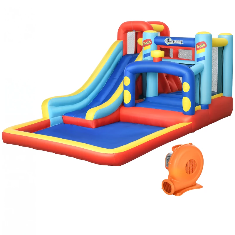 Outsunny Castillo Inflable de 3-8 Años con Soplador Tobogán Trampolín Piscina Bolsa de Transporte 435x245x200 cm Multicolor