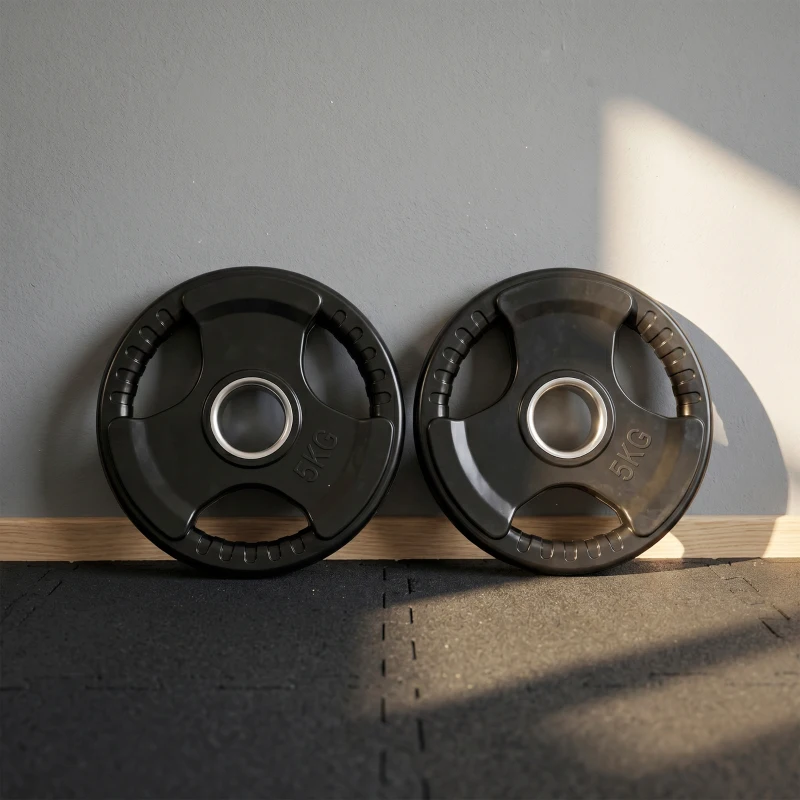 SPORTNOW Disques de poids en fonte, plaques de poids 2 x 5 kg, à 3 poignées avec trous de Ø 50 mm, couverture en caoutchouc, noir