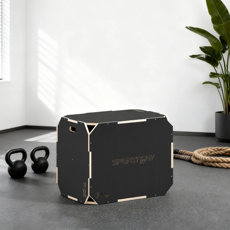 SPORTNOW Boîte Plométrique 3 en 1 en Bois pour Entraînement au Saut, Antidérapant et sans Coins, 76x61x51cm, Noir