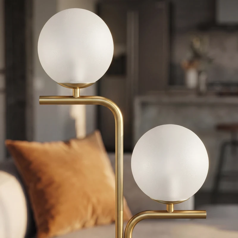 HOMCOM LED-vloerlamp, moderne lamp met 3 kleurtemperaturen, glazen kappen en voetschakelaar, goud
