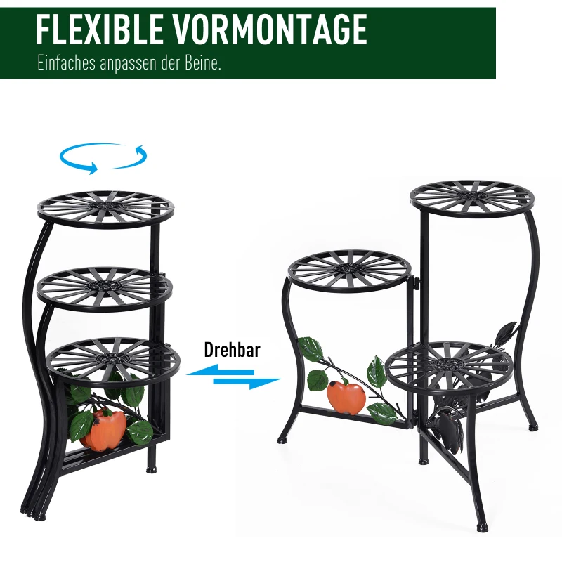 Outsunny Blumenständer Blumentreppe Pflanzenregal 3 Ablagen Pflanzenständer Retro-Design Deko Metall Schwarz 64 x 45 x 56 cm