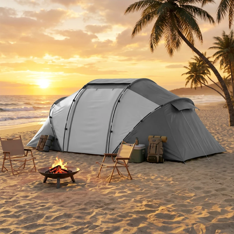 Outsunny 4 Man UV Protection Camping Tent - Charcoal Grey and White