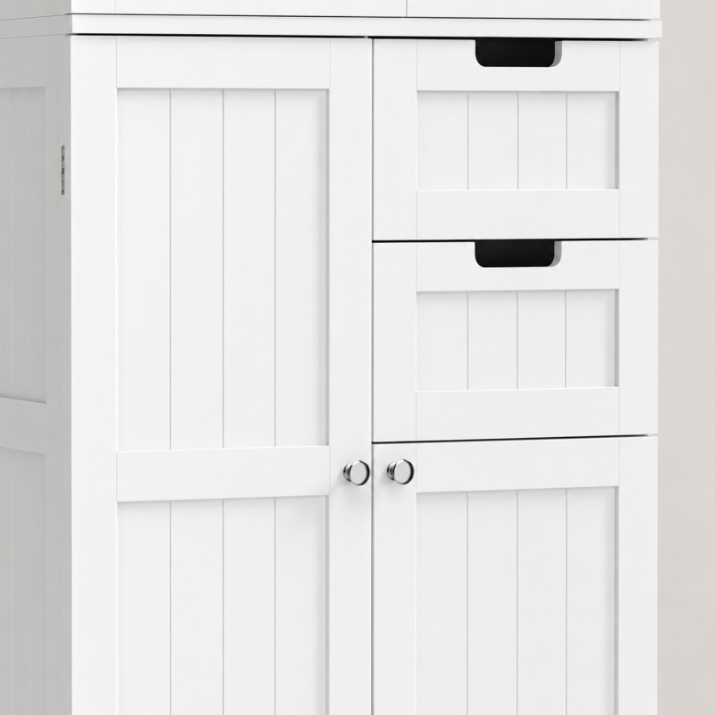 HOMCOM Meuble haut de rangement, armoire avec portes vitrées et étagères réglables pour salle de bain, cuisine, salon, blanc