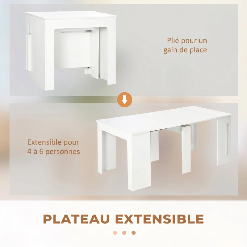 HOMCOM Table à manger pliante, table pliante cuisine extensible jusqu'à 6 personnes, pour petits espaces, salle à manger, blanc