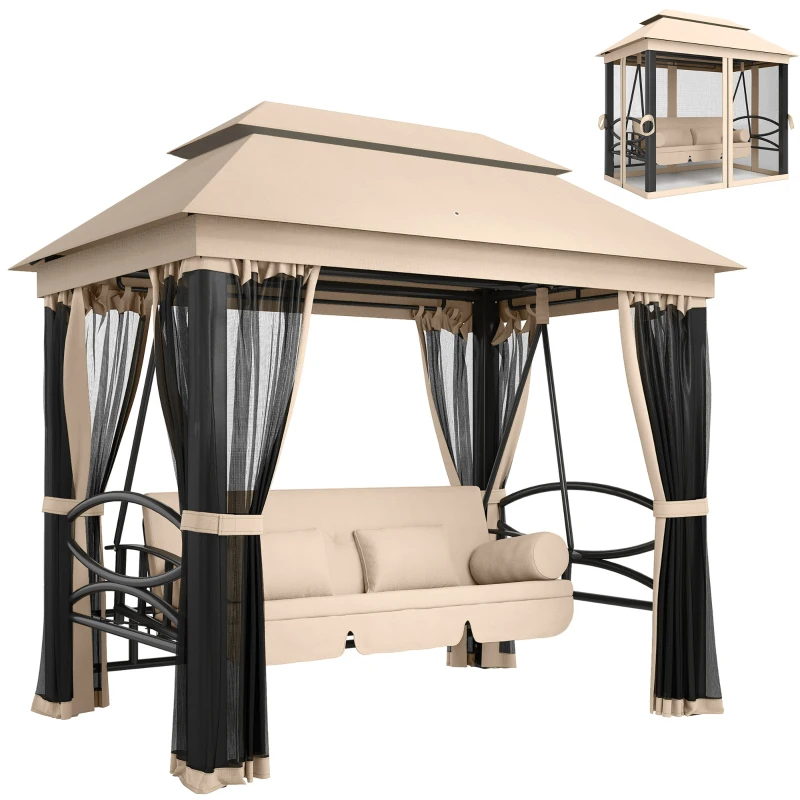 HOMCOM Hollywoodschommel met zijwanden tuinschommel schommel 3-zitter beige