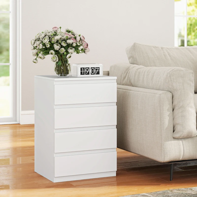 HOMCOM Cómoda com 4 Gavetas com Fecho Suave para Quarto Escritório Estilo Moderno 45x40x68 cm Branco