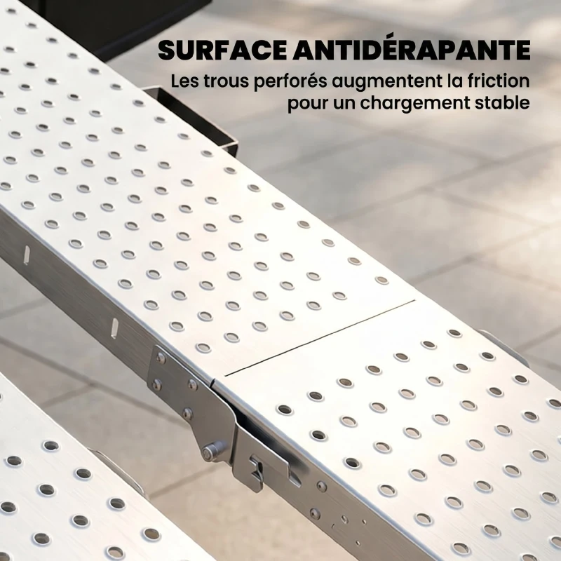 HOMCOM Lot de 2 Rampes de Chargement Pliantes avec Poignées et Surface Antidérapante, Charge Max. 400 kg, 180 x 25,5 cm, Argent