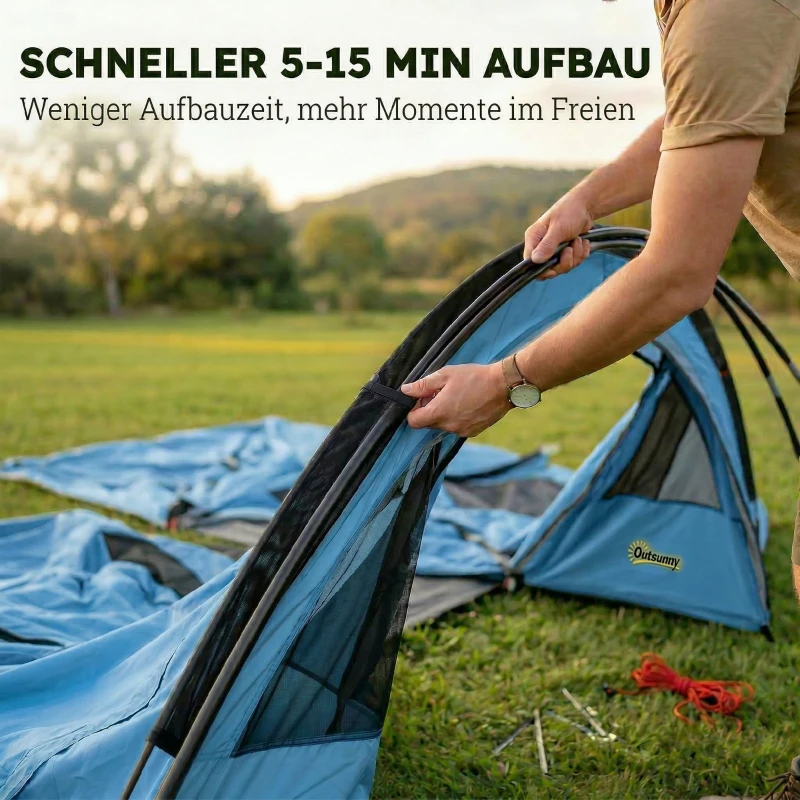 Outsunny Tunnelzelt 4 Personen Familienzelt mit Schlafkabine Vorzelt abnehmbare Trennwand Fenstern Bodenplane Stehhöhe