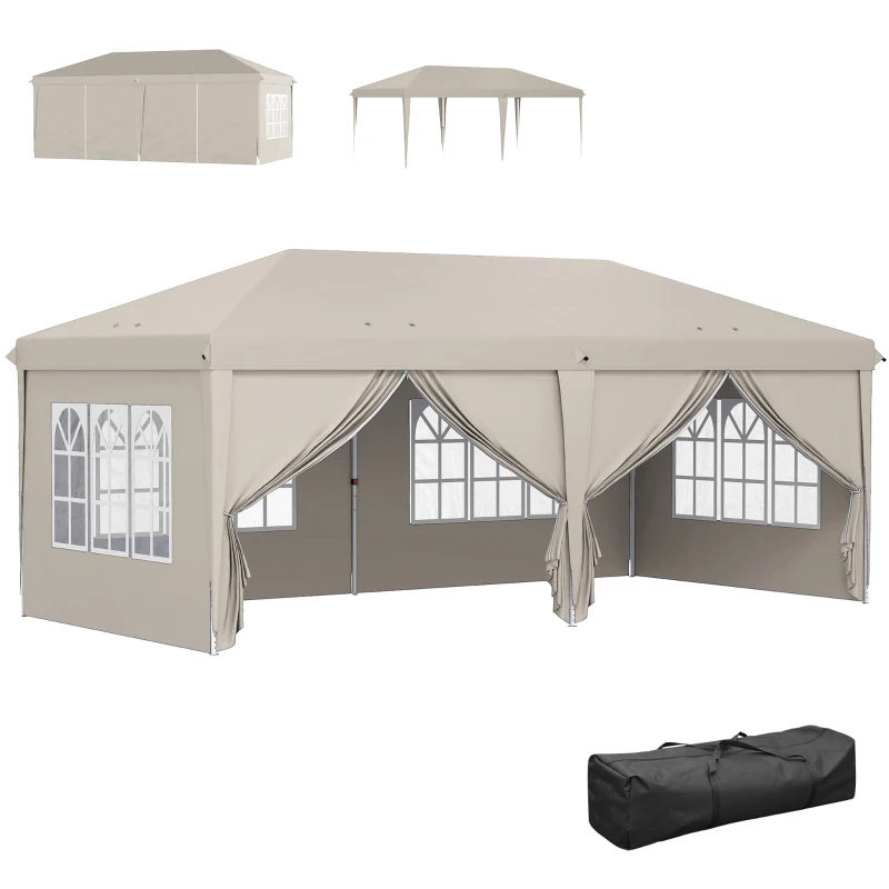 Outsunny Carpa de jardín exterior 6x3m carpa plegable con paneles anti-UV Altura ajustable con Bolsa de transporte beige