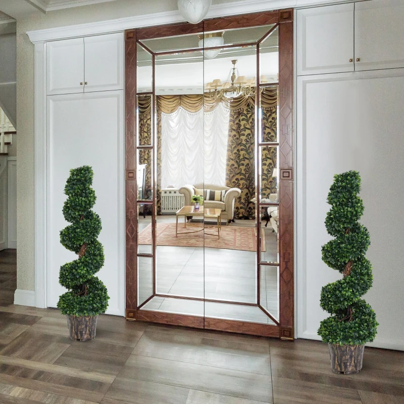 Outsunny Set 2 Plante Artificiale de Buxus în Formă de Spirală pentru Interior și Exterior cu Ghiveci, Ø32x120 cm, Verde
